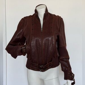 Brown reddish leather jacket, Arpel Italy, zipper, Fall, size 42.